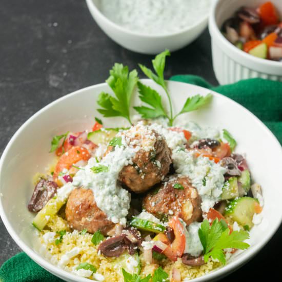 Greek Lamb Feta Meatball Bowls - Recipe photo by JawnsICooked