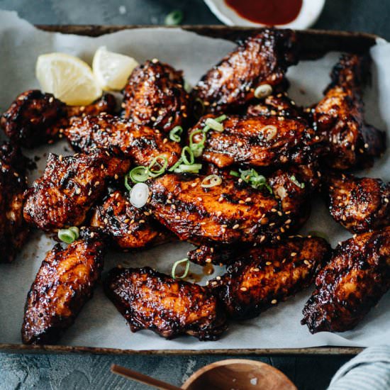 Easy Sticky Wings with Hot Sauce - Recipe photo by omnivorescookbook