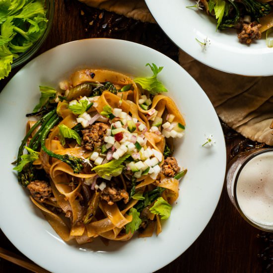 Cumin Pork Noodles w Apple Relish - Recipe photo by rhubarbandcod