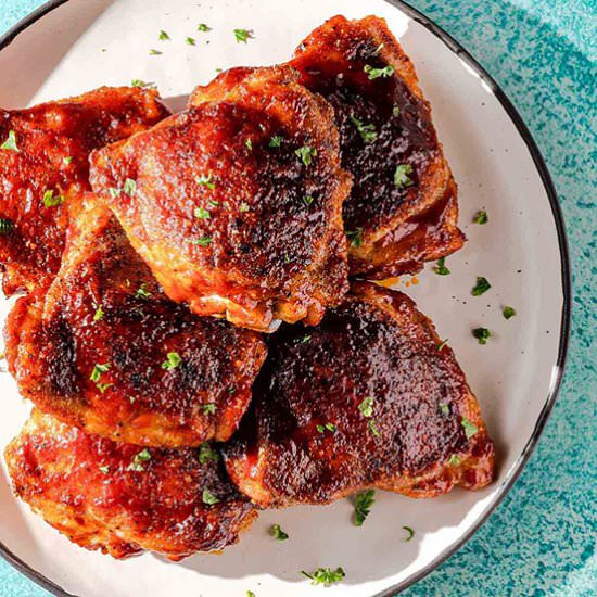 Baked BBQ Chicken Thighs - Recipe photo by Nibbleanddine