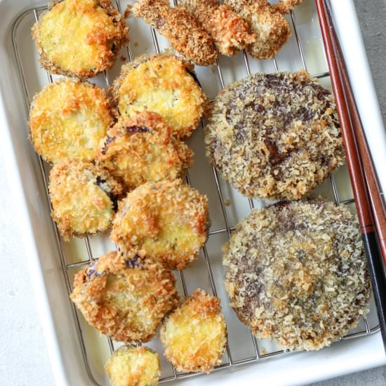 Panko Fried Eggplant and Shitake - Recipe photo by chefjacooks