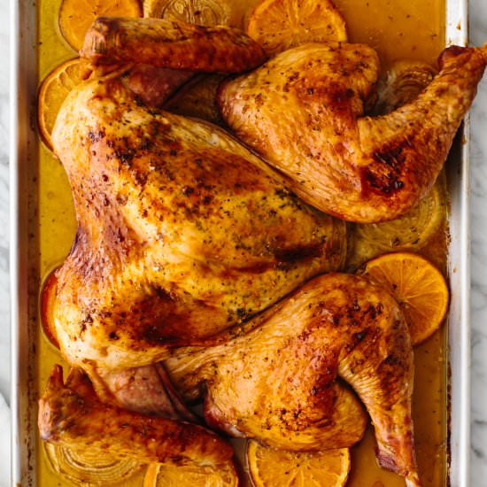 Maple Glazed Spatchcock Turkey - Recipe photo by Downshiftology