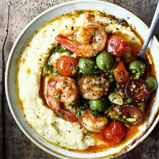 Polenta with Chorizo and Shrimp - Recipe photo by servingdumplings