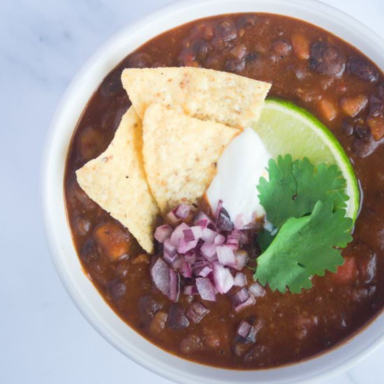 Black Bean & Sweet Potato Chili - Recipe photo by the darling apron