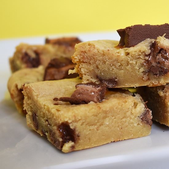 Mars Bar Condensed Milk Blondies - Recipe photo by lightscamerabake