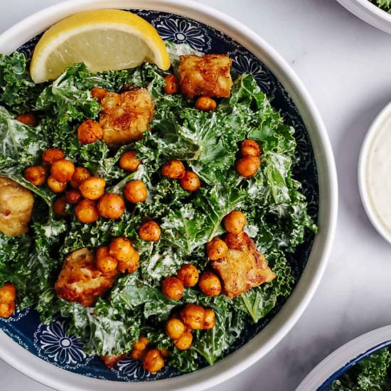 Kale Caesar Salad With Tempeh - Recipe photo by brokebankvegan