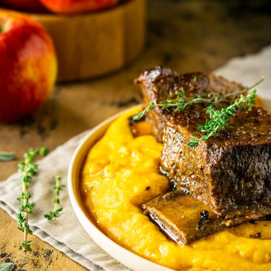 Braised Apple Cider Short Ribs - Recipe photo by Burrata and Bubbles