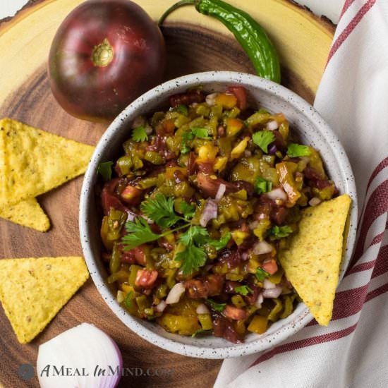 Hatch Chile Heirloom Tomato Salsa - Recipe photo by a meal in mind