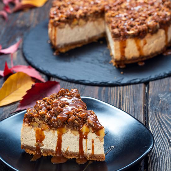 Caramel Apple Crisp Cheesecake - Recipe photo by Home Cooking Adventure