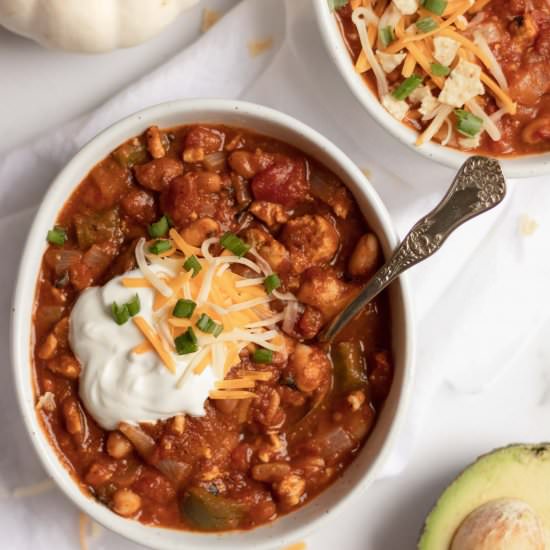 Slow Cooker Pumpkin Chili - Recipe photo by Donut Worry Be Healthy