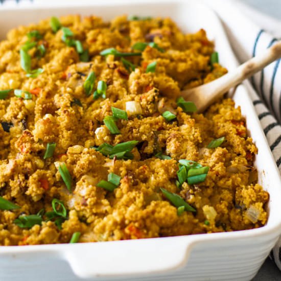 Southwest Cornbread Dressing - Recipe photo by theseasonaljunkie