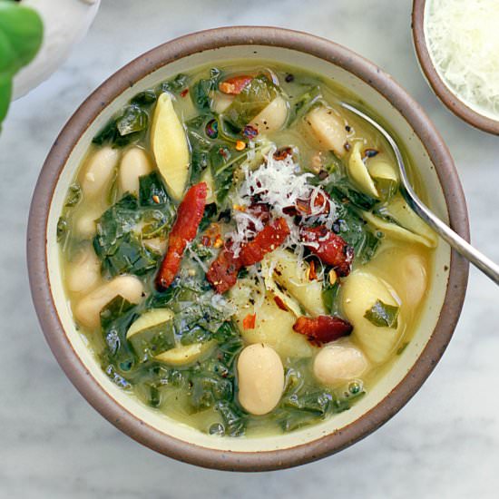 Pasta with Bacon, Greens and Beans - Recipe photo by twoofakindcooks
