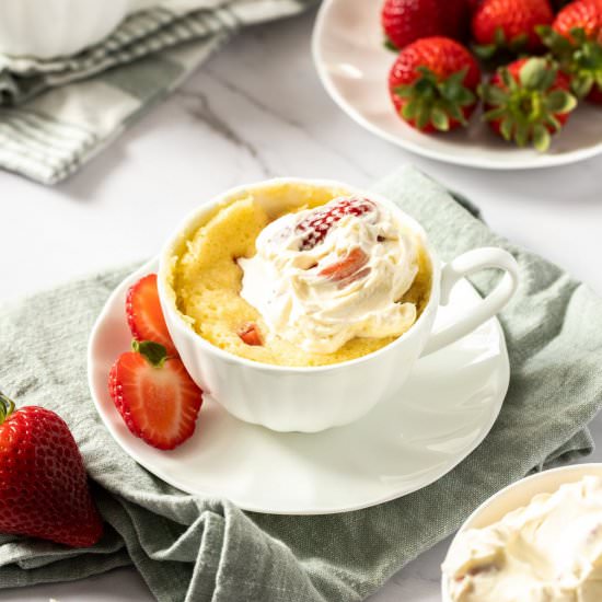 Strawberry Shortcake Mug Cake - Recipe photo by chocolatesandchai