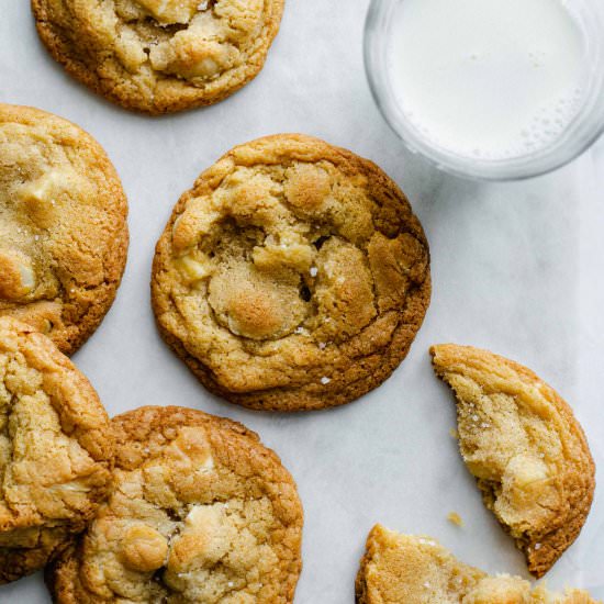 White choc & macadamia nut cookies - Recipe photo by Shecanteatwhat