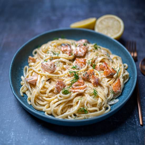 Creamy Lemon Salmon and Dill Pasta - Recipe photo by skinnyspatula