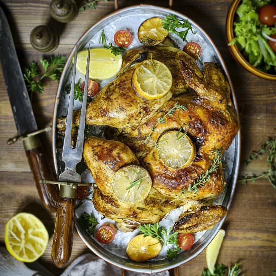 Herb Roasted Spatchcock Chicken - Recipe photo by allthatsjas
