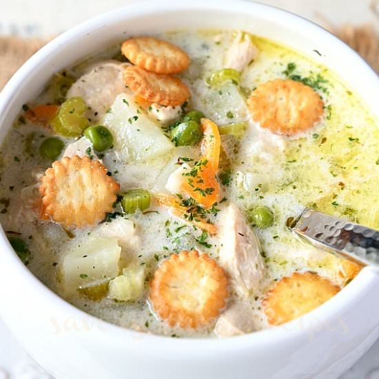 Chicken Pot Pie Soup - Recipe photo by Savory Bites