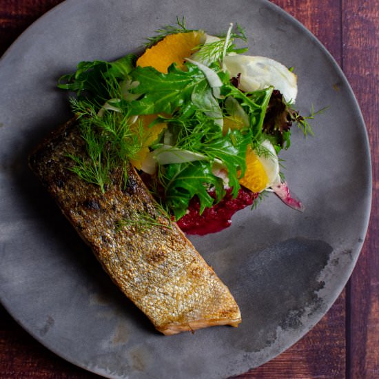 Grilled Salmon & Beetroot Hummus - Recipe photo by AnotherFoodBlogger