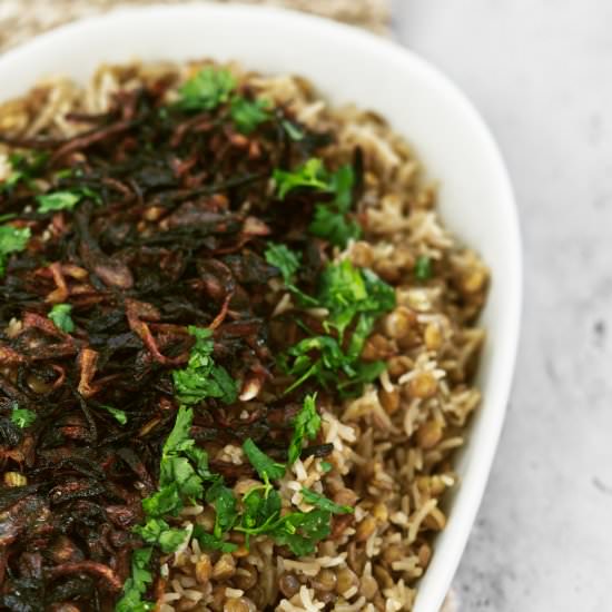 Mujadara (Lentils & Rice) - Recipe photo by Plant Based Folk