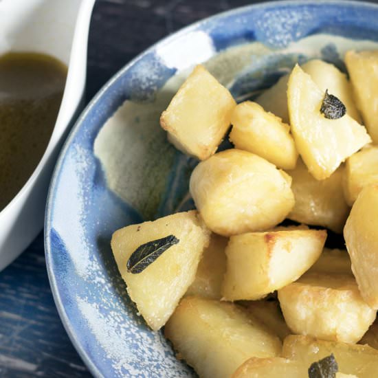 Sage roast potatoes - Recipe photo by Mandy Sneaky Veg