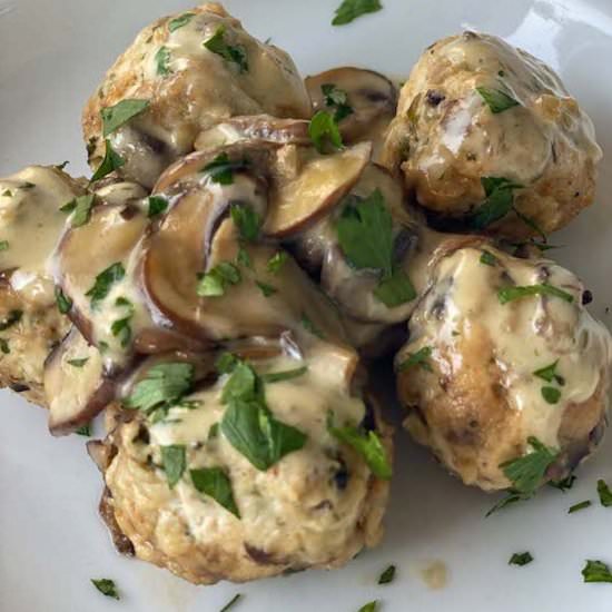 Chicken Meatballs with Mushrooms - Recipe photo by Italian Kitchen Confessions