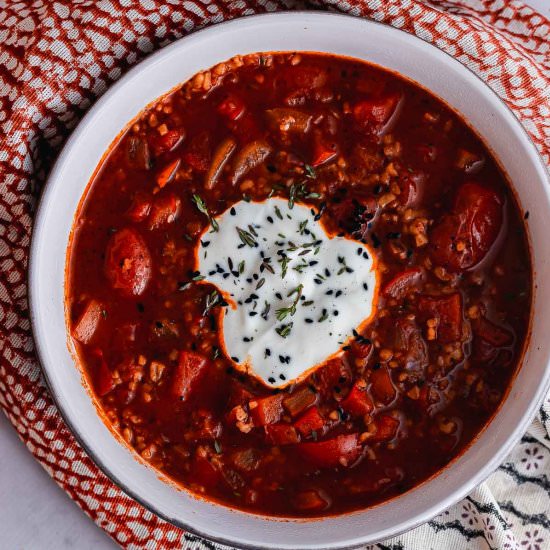 Spicy Tomato Soup with Bulgur Wheat - Recipe photo by TheCookReport