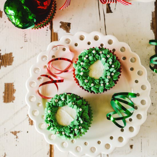 Red Velvet Christmas Wreath Cupcake - Recipe photo by TheCakeChica