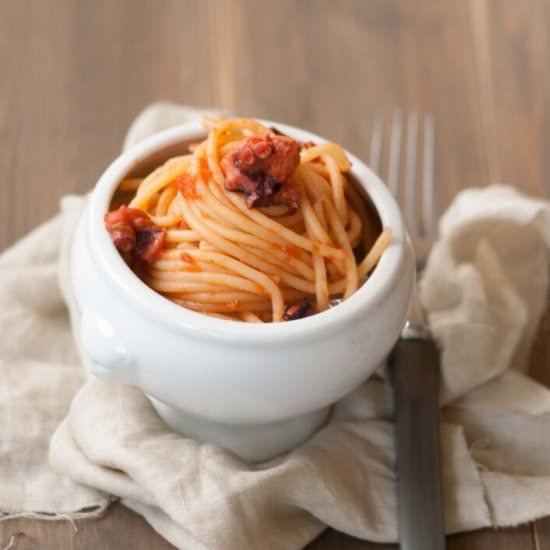 Spaghetti with octopus - Recipe photo by streghetta in cucina