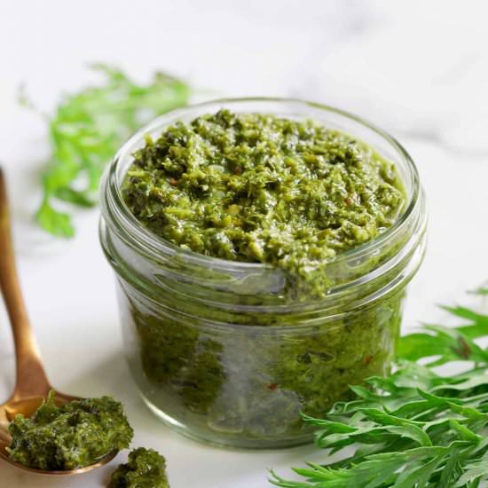 Carrot Top Salsa Verde - Recipe photo by fromachefskitchen