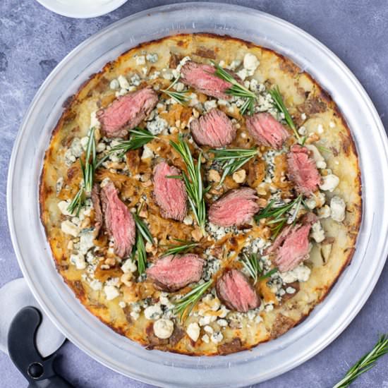 RUSSET POTATO PIZZA CRUST with beef - Recipe photo by Kooky Pizza