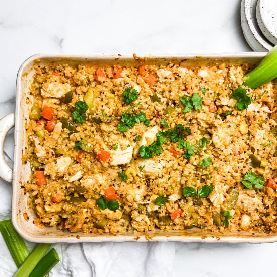 Buffalo Chicken Quinoa Bake - Recipe photo by overthespoonfor
