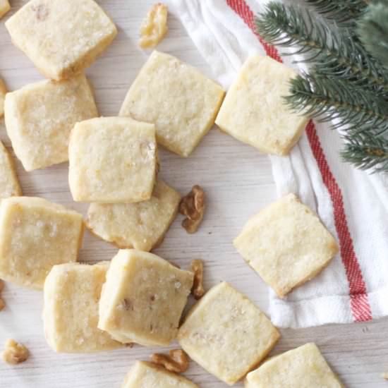 Orange Walnut Shortbread Cookies - Recipe photo by DoughEyedBlog