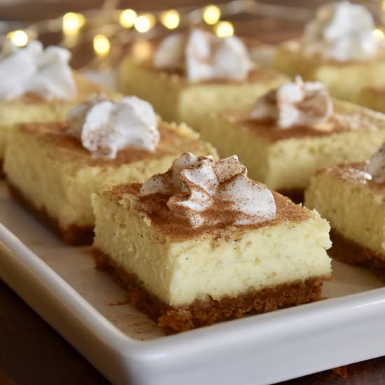 Eggnog Cheesecake Bars - Recipe photo by thisdelicioushouse