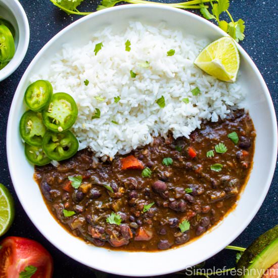 Black Bean Soup with Baby Greens - Recipe photo by simplefreshnyum