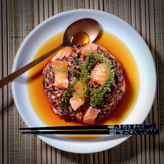 Mix rice chazuke, miso cured salmon - Recipe photo by delectabilia