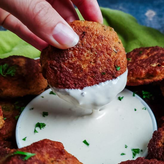 Vegan Lentil Patties & Tahini Dip - Recipe photo by brokebankvegan