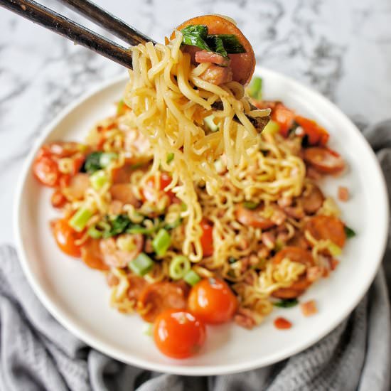 Chorizo Noodles - Recipe photo by SweetCaramelSunday