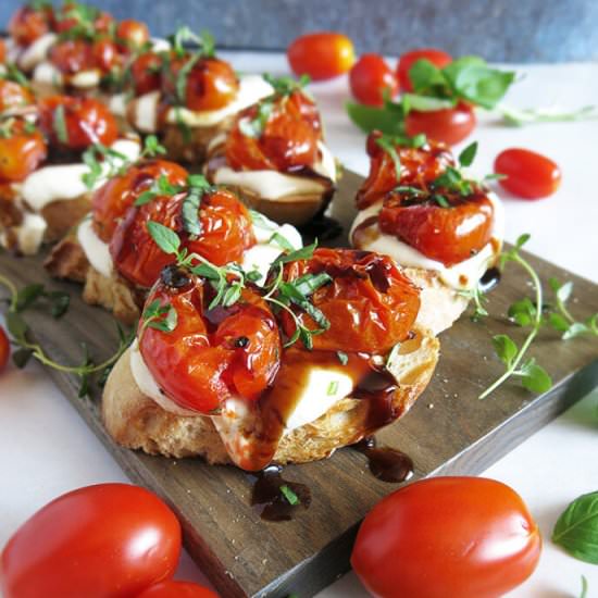 Ricotta Crostini & Roasted Tomatoes - Recipe photo by olivesandlamb