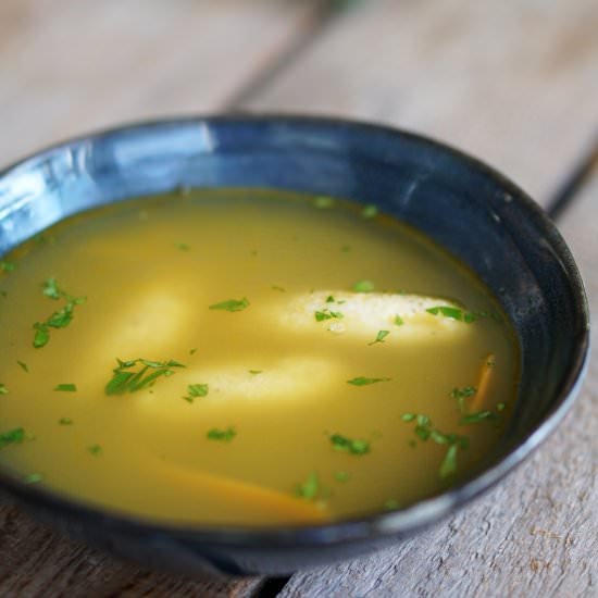 Broth with Semolina Dumplings - Recipe photo by Blueberry Vegan