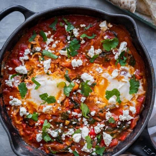 Shakshuka with Feta and Spinach - Recipe photo by Sixhungryfeet