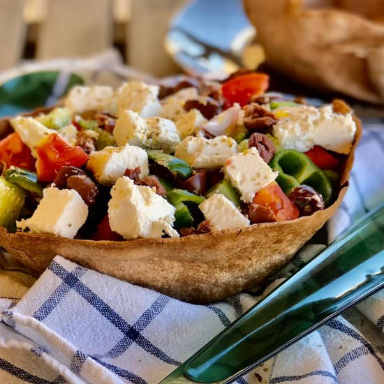 Greek Salad in a Tortilla Bowl - Recipe photo by thehealthyrecipeslab