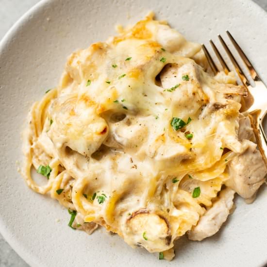creamy cheesy chicken tetrazzini - Recipe photo by saltandlavender