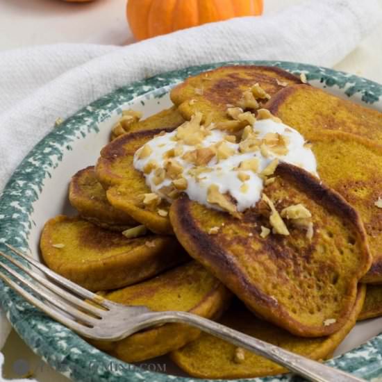 Pumpkin Protein Pancakes GF - Recipe photo by a meal in mind