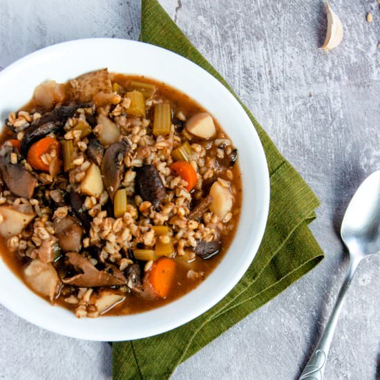 Vegan Mushroom Barley Soup - Recipe photo by Plant-Powered Cooking