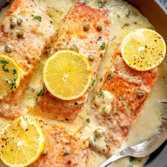Creamy Salmon Piccata - Recipe photo by Chefjar