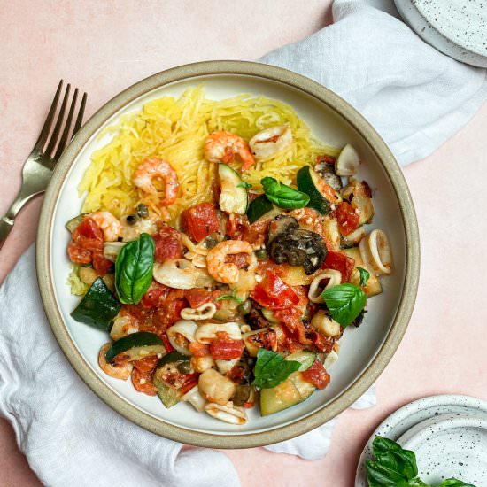 Easy Shrimp Spaghetti Squash - Recipe photo by overthespoonfor