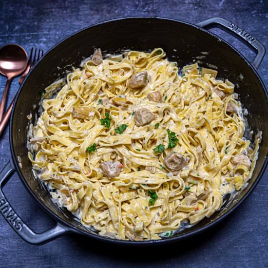 Boursin Pasta with Artichokes - Recipe photo by skinnyspatula