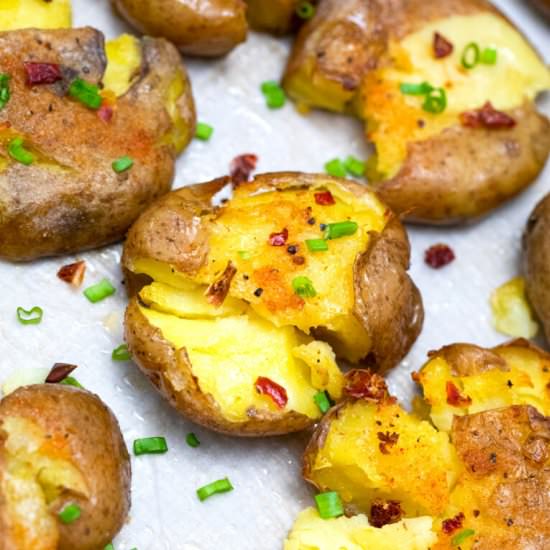 Crispy Smashed Potatoes - Recipe photo by peasandpeonies