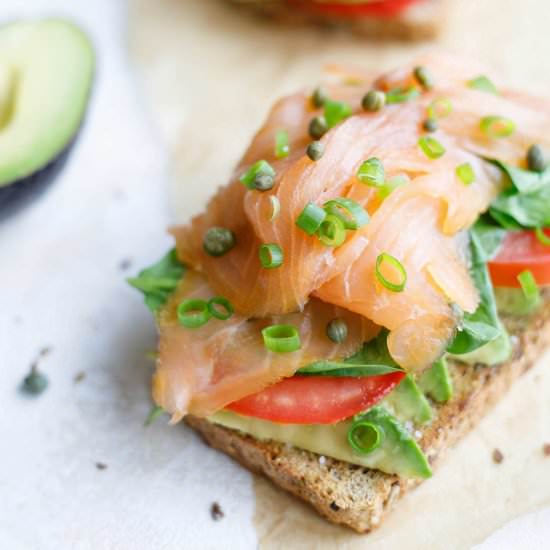 Smoked Salmon Avocado Toast - Recipe photo by Two Healthy Kitchens