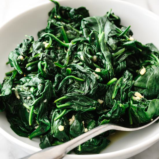 Garlic Sauteed Spinach - Recipe photo by Downshiftology